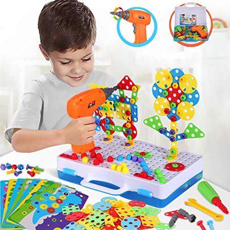224 Pieces STEM Learning Toys, Electric DIY Drill Educational Set, Mushroom Mosaic Puzzle, Construct | Walmart (US)