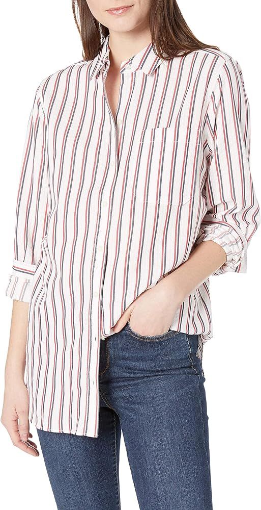 Amazon Brand - Goodthreads Women's Seersucker Long Sleeve Oversized Boyfriend Shirt | Amazon (US)