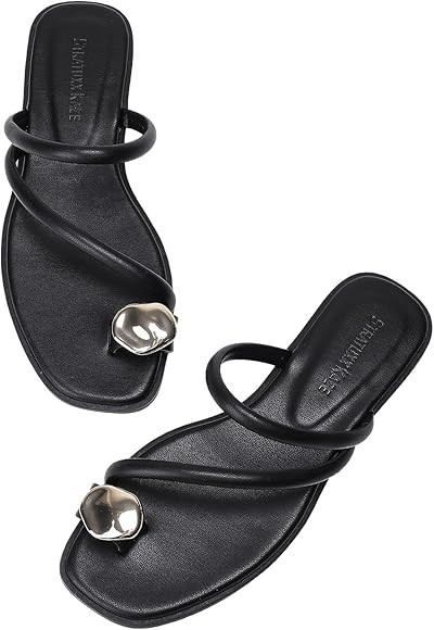 Sandalias planas de verano para mujer, con anillo para el dedo del pie, sandalias planas con punt... | Amazon (US)