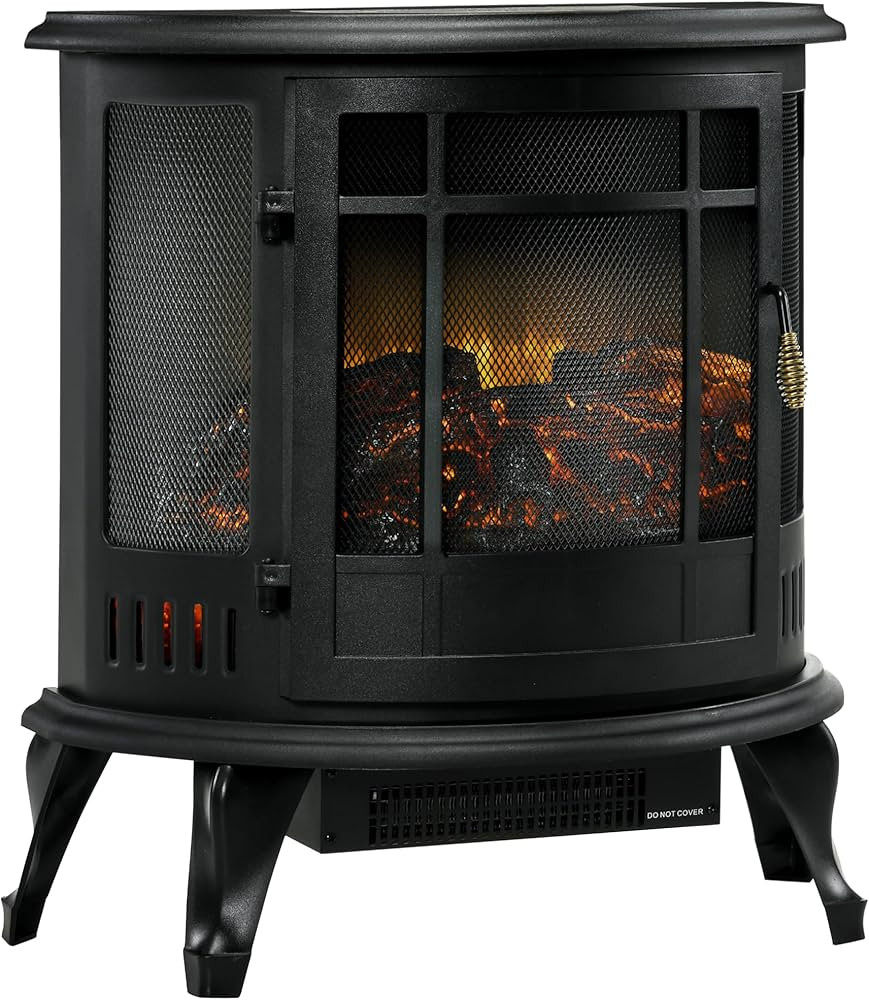 HOMCOM 22" Electric Fireplace Stove, Freestanding Electric Fire Place Heater with Realistic LED F... | Amazon (US)