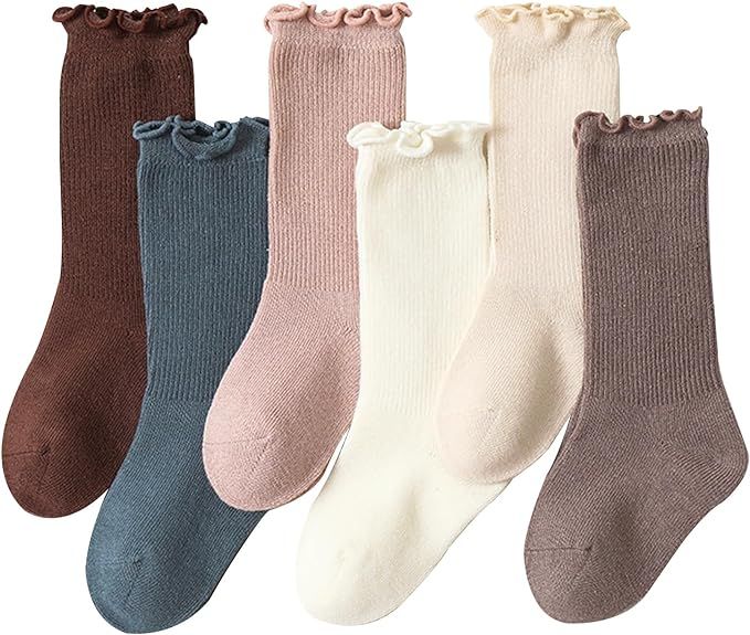 Baby Girls Socks,Toddlers Ruffle Socks,Girl's Knee-High Stockings, Kids Cozy Warm Solid Color Lon... | Amazon (US)