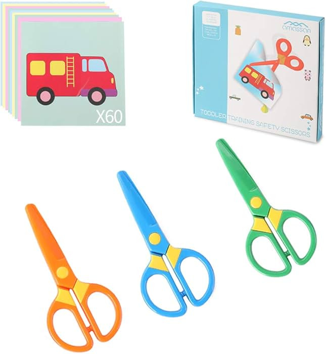 3-Pack Toddler Safety Scissors Kit - Child-Safe Preschool Training Scissors & 60 Sheets Paper Cut... | Amazon (US)