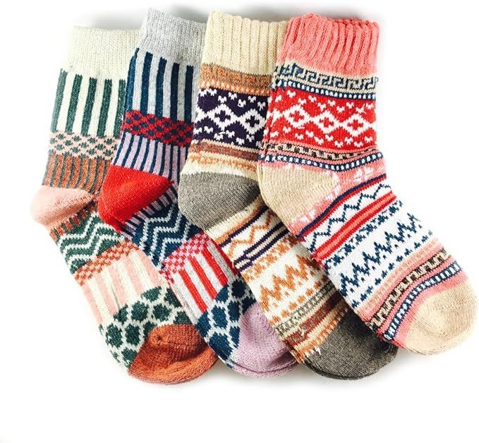 JOYCA & CO. 3-5 Pairs Womens Multicolor Fashion Warm Wool Cotton Thick Winter Crew Socks | Amazon (US)