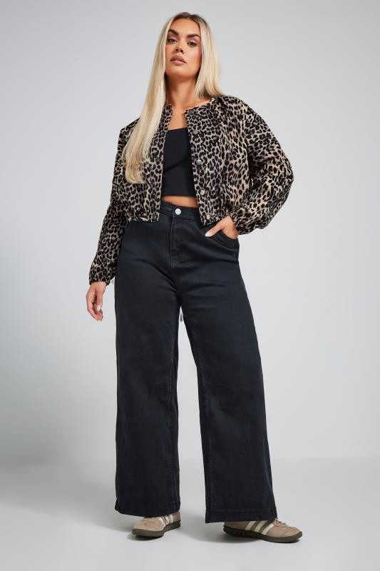 LIMITED COLLECTION Plus Size Natural Brown Leopard Cropped Denim Jacket | Yours Clothing UK