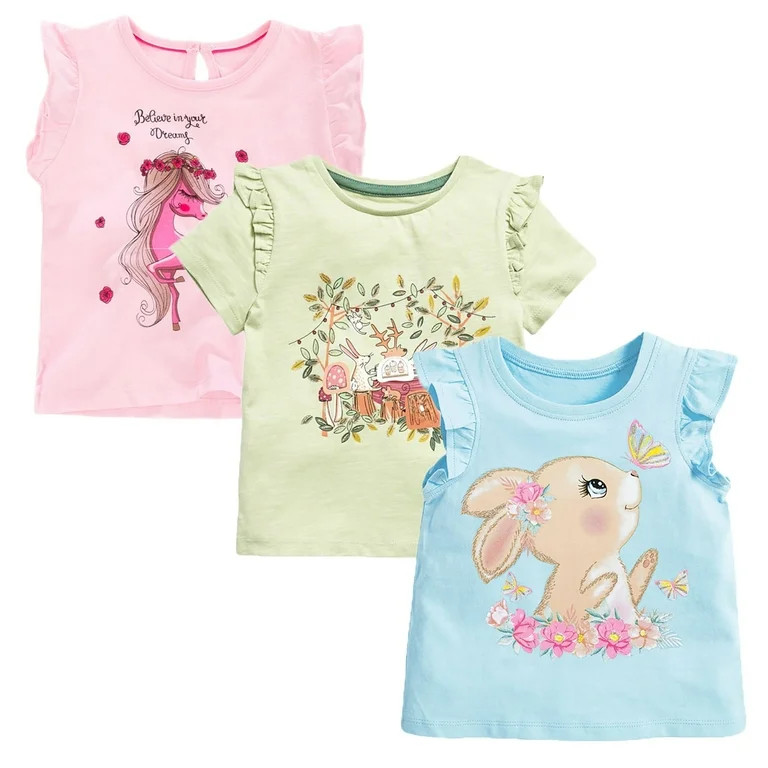 HILEELANG Toddler Girls' Cotton Short Sleeve Crewneck Tunic T-Shirts, 3 Pack (5T) | Walmart (US)