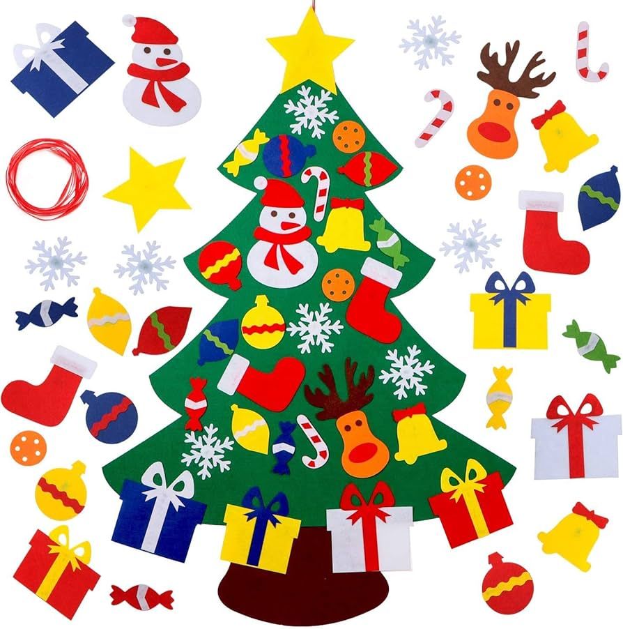 YEAHBEER Felt Christmas Tree for Kids,3.2FT DIY Christmas Tree with 30 Detachable Christmas Ornam... | Amazon (US)
