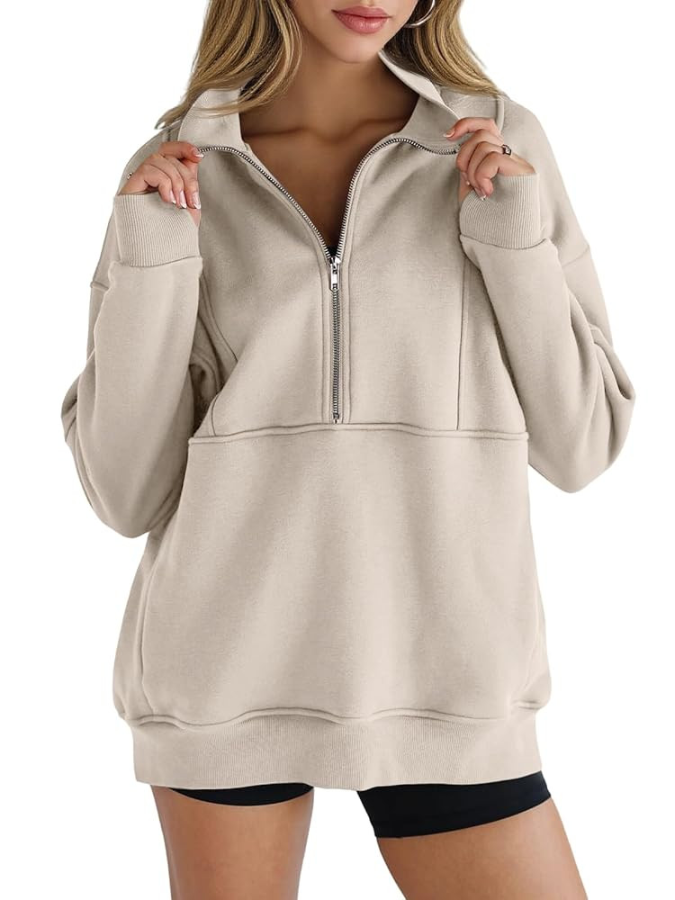 Women's Half Zip Sweatshirts Fleece Stand Collar Long Sleeve Thumb Hole Oversized Pullovers with ... | Amazon (US)