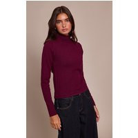 Burgundy Fine Knit High Neck Sweater | PrettyLittleThing US