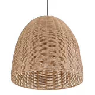 Hampton Bay Highler 1-Light Matte Black Island Pendant with Natural Rattan Shade HD5887A3 - The H... | The Home Depot