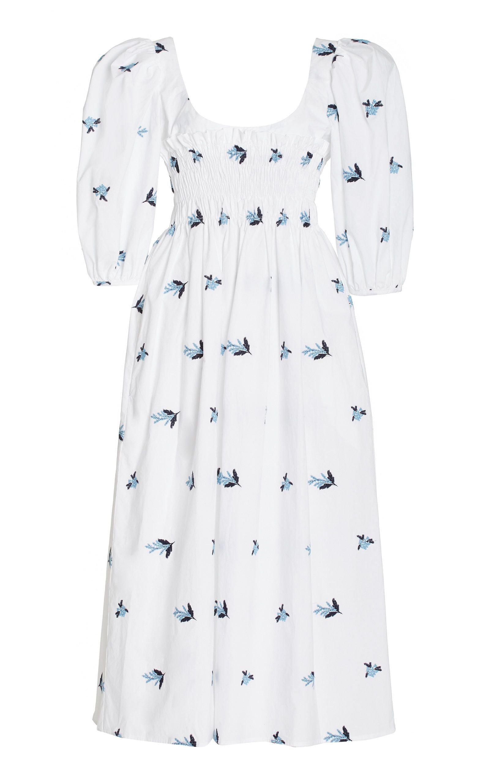Veneto Smocked Embroidered Cotton Midi Dress | Moda Operandi (Global)