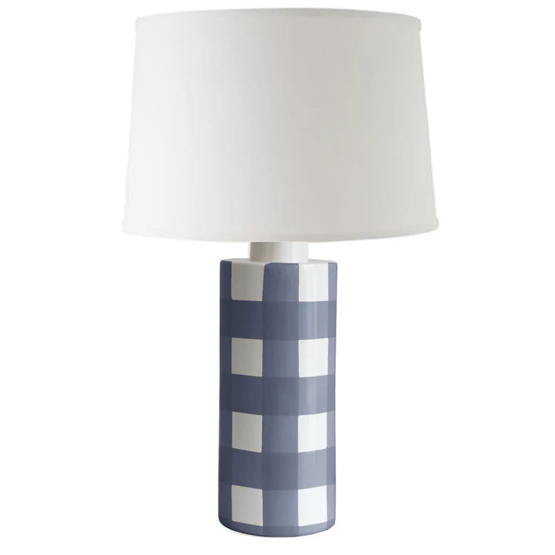 Navy Blue Gingham Column Lamp | Ruby Clay Company