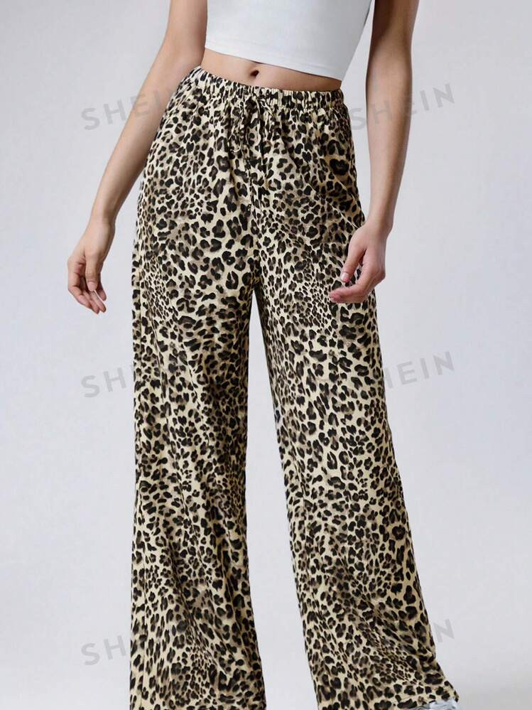 Minimalana Women's Fashionable Leopard Print Wide Leg Pants | SHEIN USA | SHEIN