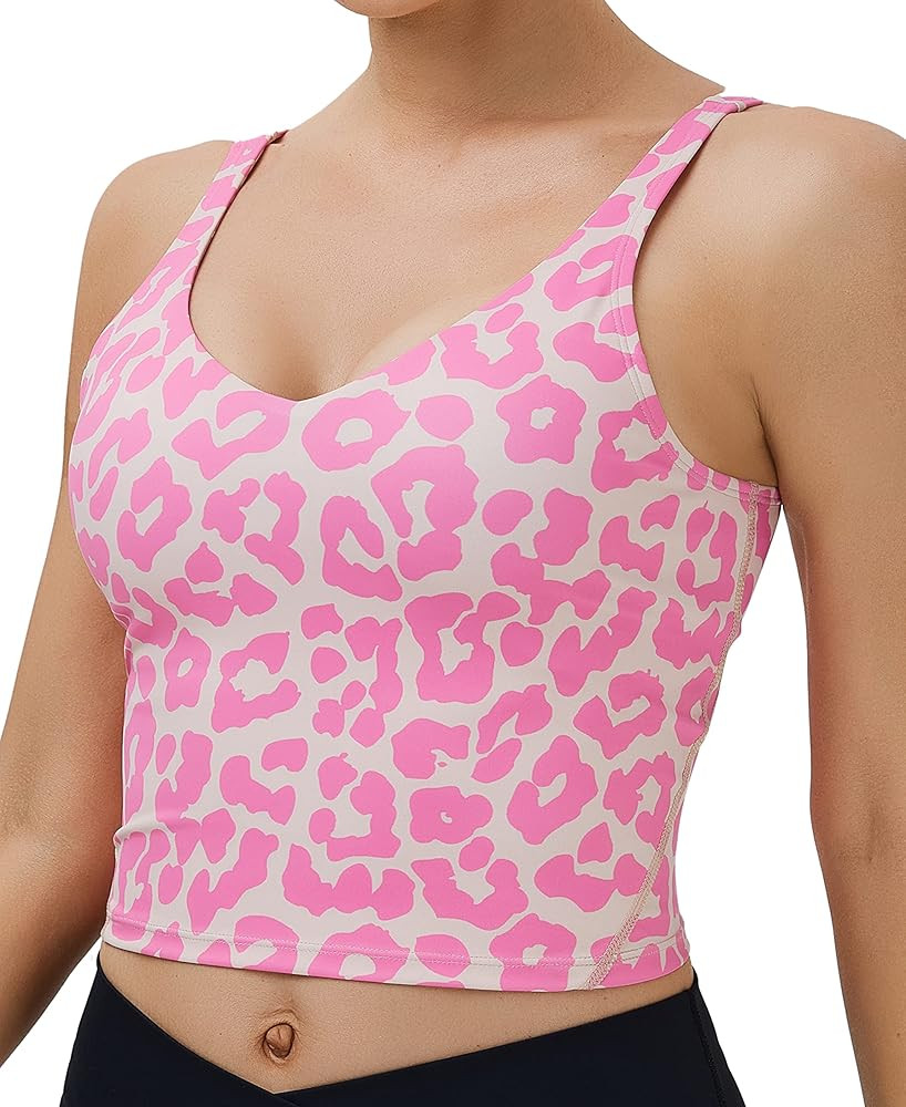 Oalka Sports Bra Womens Longline Padded Crop Tank Yoga Bras Workout Fitness Top | Amazon (US)
