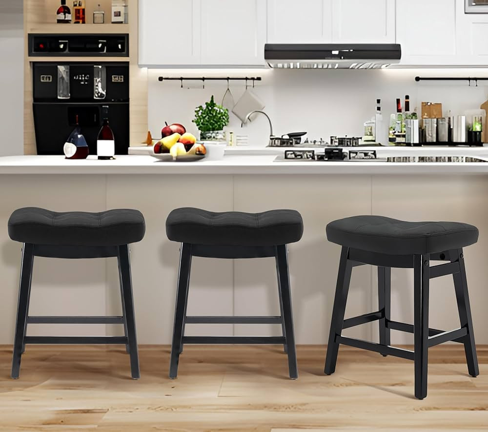 Counter Height Black Bar Stools Set of 3 for Kitchen Counter Modern Backless Barstools with Uphol... | Amazon (US)