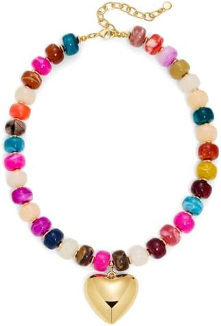 WOWORAMA Chunky Heart Necklaces for Women Colorful Resin Beaded Choker Necklace Gold Puffy Heart ... | Amazon (US)