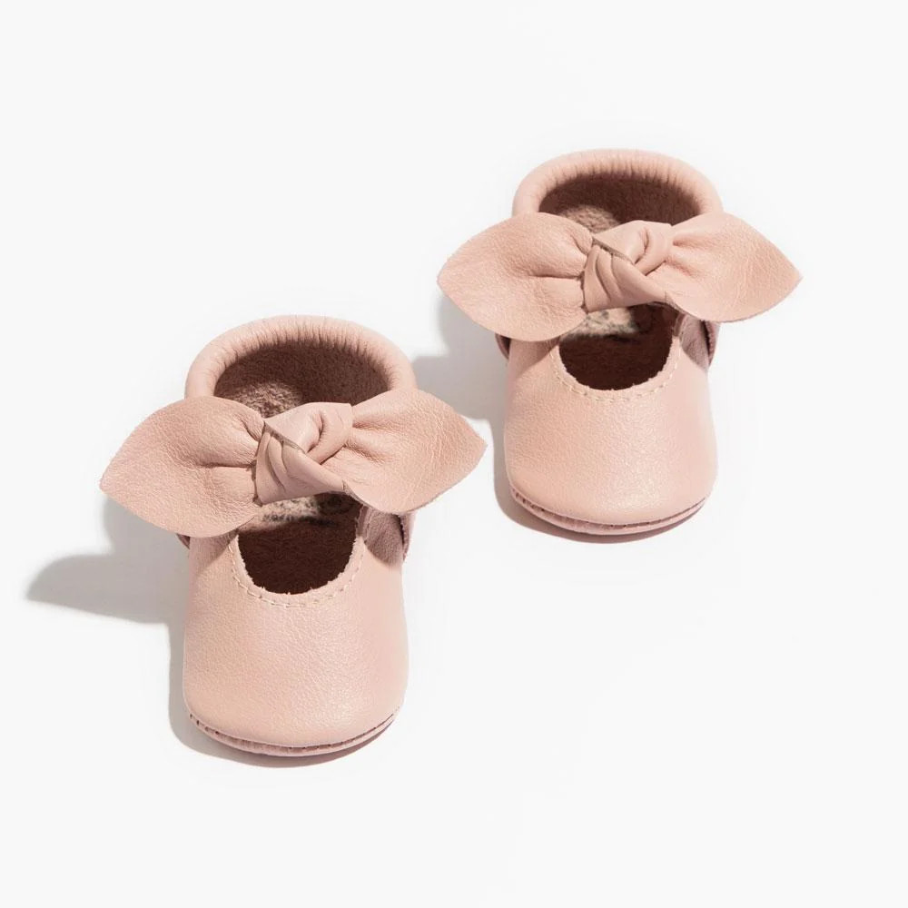 Blush Knotted Bow Moccasins | Soft Leather Baby Moccasins | Freshly Picked