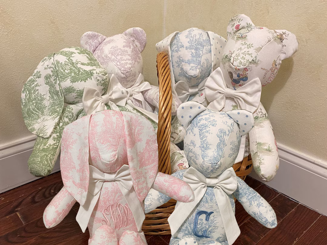 Toile Teddy Bear, Toile Bunny, Stuffed Animal Bear, Stuffed Toy, Personalized Stuffed Animal, Per... | Etsy (US)