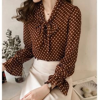 Tie-Neck Polka Dot Blouse | YesStyle Global