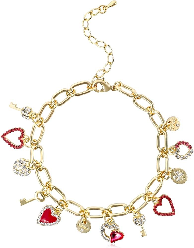 Cute Gold Heart Charm Link Bracelets for Women Teen Girls Gold Plated CZ Love Heart Lock Key Luck... | Amazon (US)