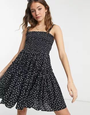 ASOS DESIGN cami mini sundress dress with raw edges in mono dots | ASOS (Global)