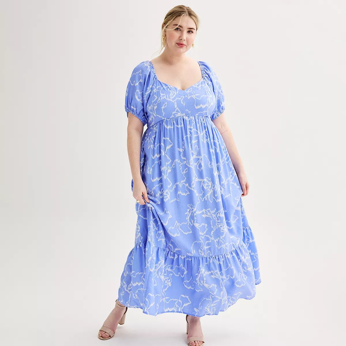 Plus Size Nine West Puff Sleeve Babydoll Tiered Maxi Dress | Kohl's