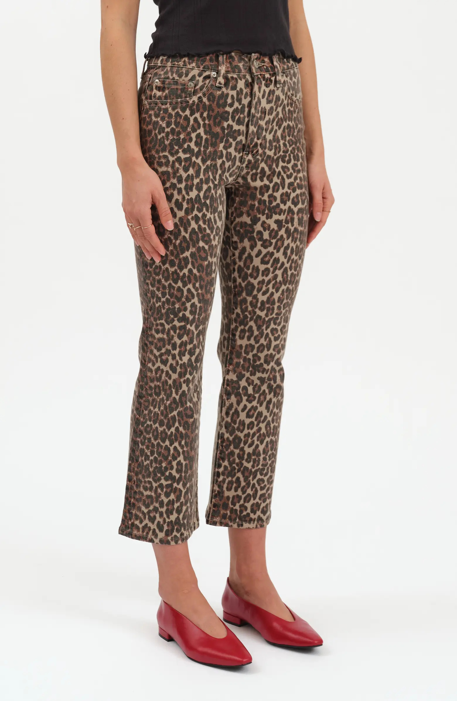 DAZE Shy Leopard Print Kick Flare Jeans | Nordstrom | Nordstrom