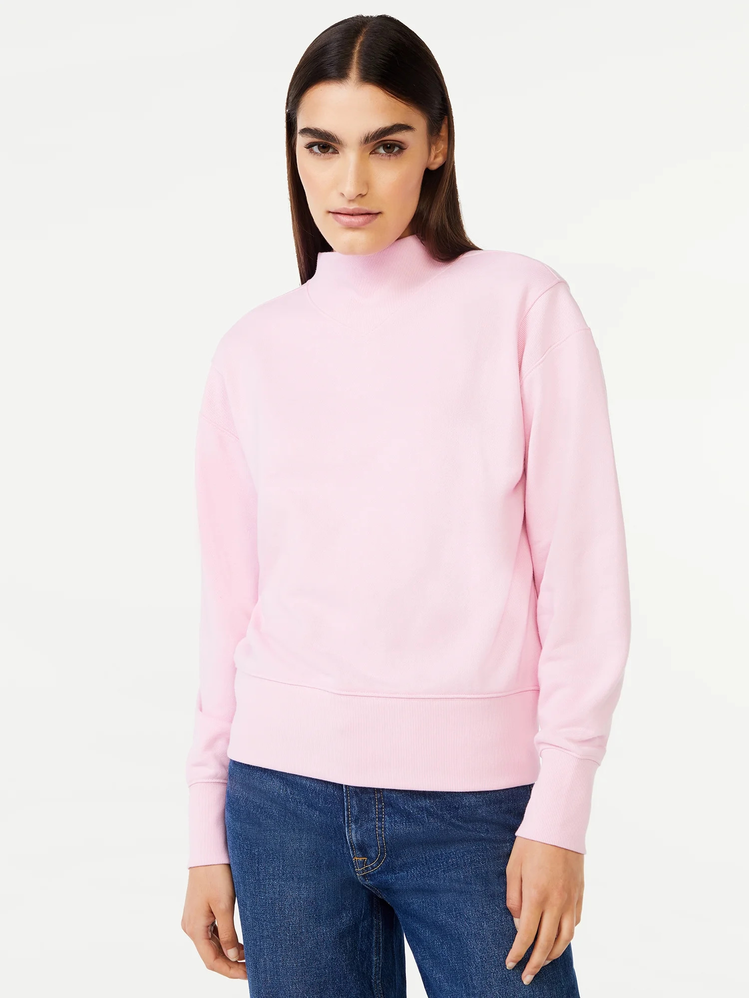 Free Assembly Women's Mock Neck Rib Sweatshirt | Walmart (US)