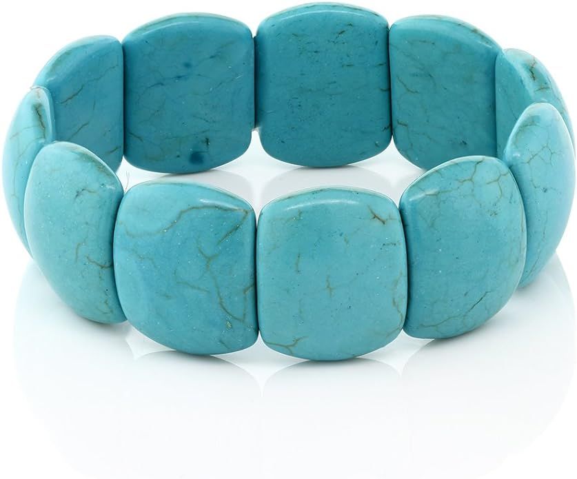Gem Stone King 7.5 Inch Simulated Turquoise Howlite Beads Stretch Bangle Bracelet For Women 20MM | Amazon (US)