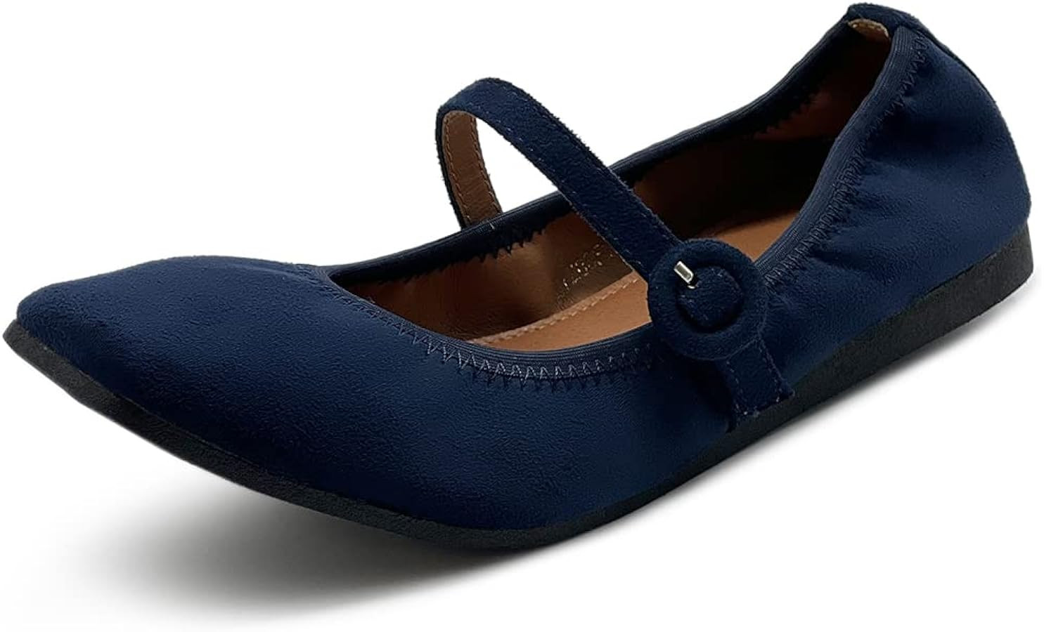 Ollio Women's Shoes Basic Mary Jane Elasticated Square Toe Ballet Flat F17340 | Amazon (US)