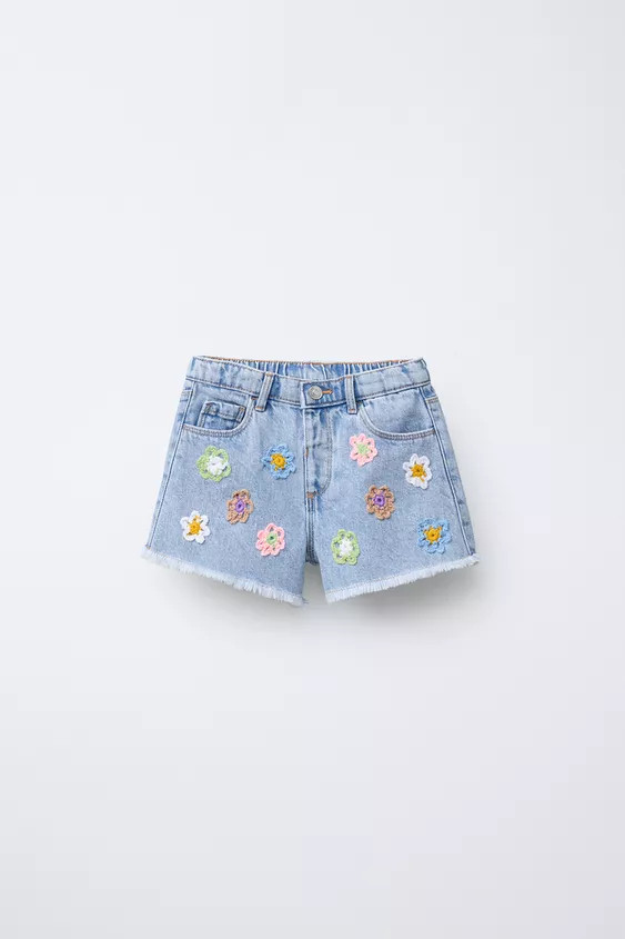 CROCHET FLOWER DENIM SHORTS | Zara US