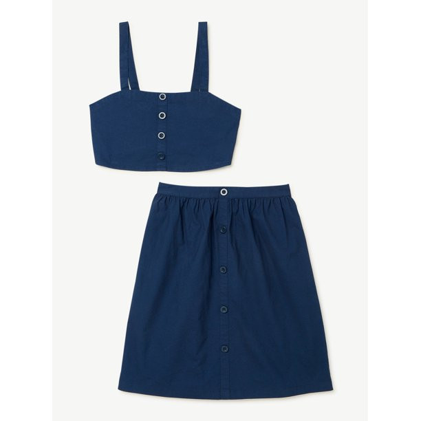 Free Assembly Girls Cropped Tank and Midi Skirt Set, 2-Piece, Sizes 4-18 | Walmart (US)