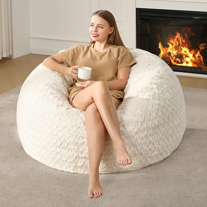 Hobestluk 3ft Bean Bag Chairs for Adults Large Beanbag Chair with Chevron Plush Fur Cover Big Bea... | Amazon (US)