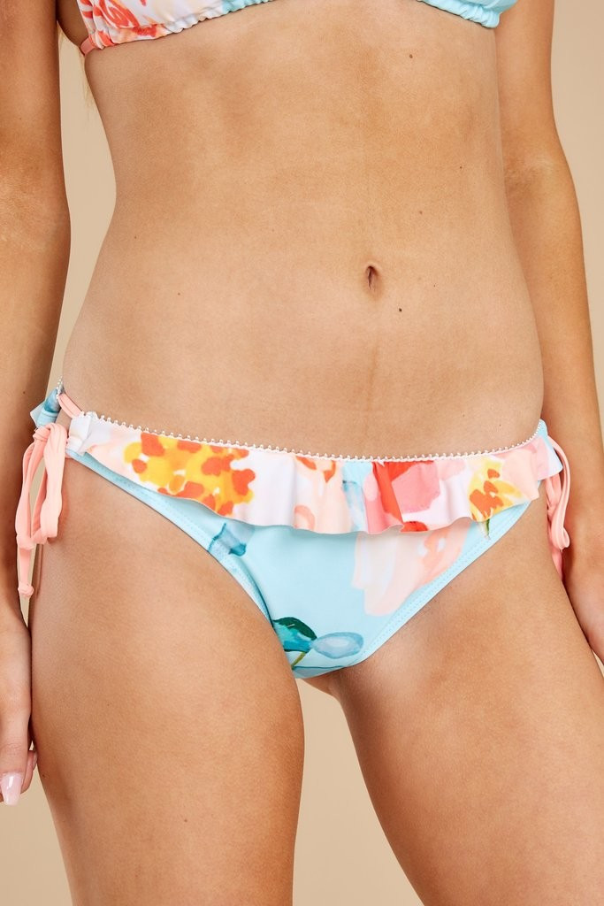 Sunkissed Memory Aqua Floral Print Bikini Bottoms | Red Dress 