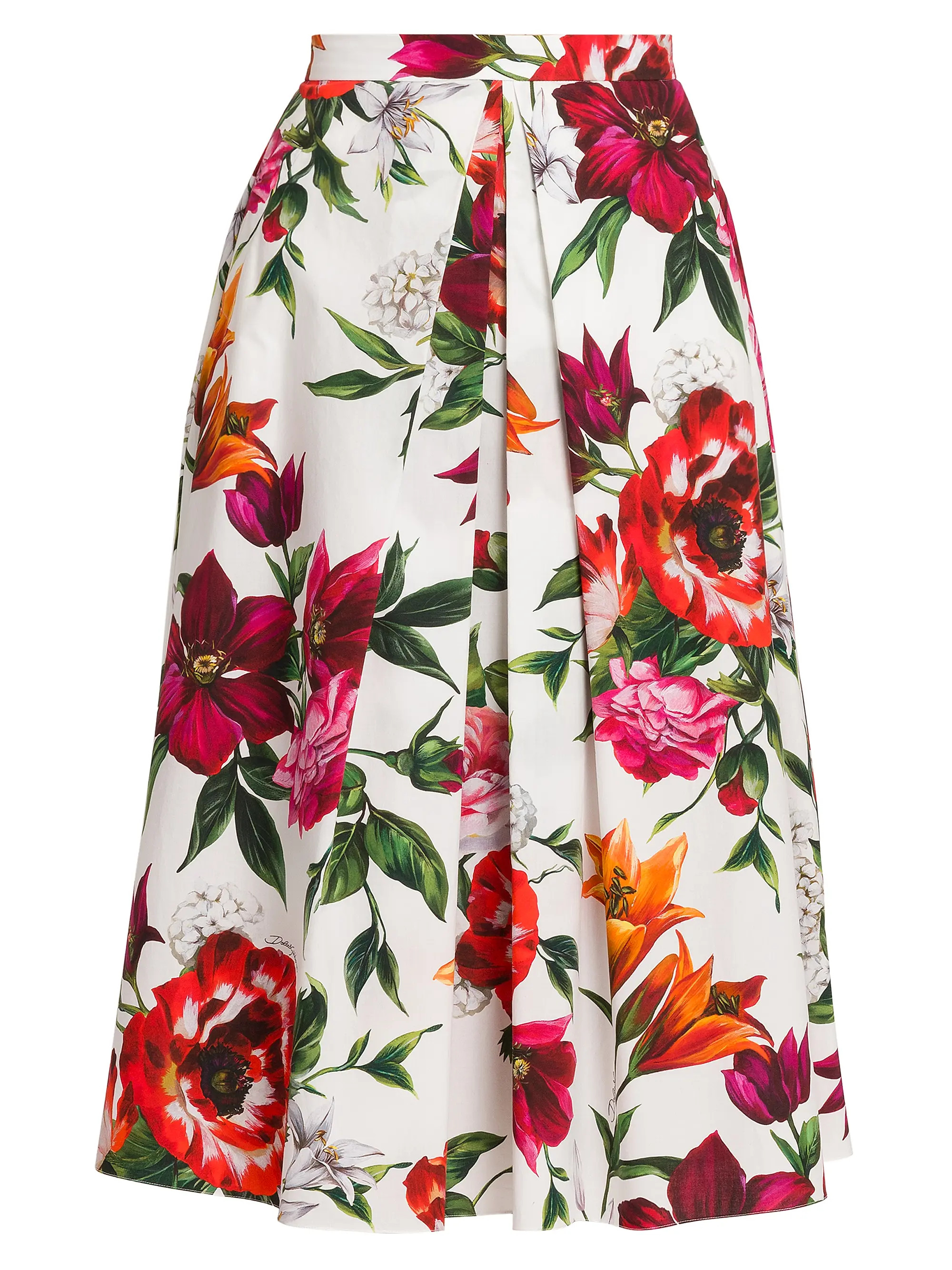 Dolce&Gabbana Rafia Fiori Floral Pleated Cotton Poplin Midi-Skirt | Saks Fifth Avenue | Saks Fifth Avenue