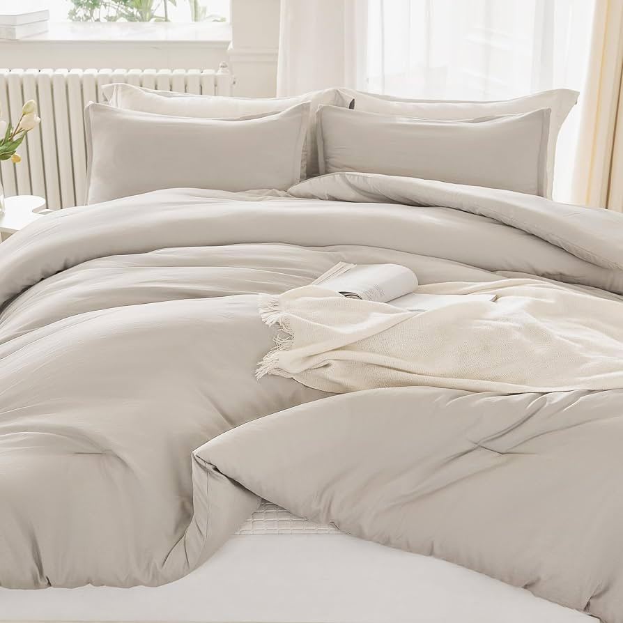 Litanika Linen Grey Comforter Set King Size, 3 Pieces Lightweight Solid Bedding Comforter Set, Al... | Amazon (US)