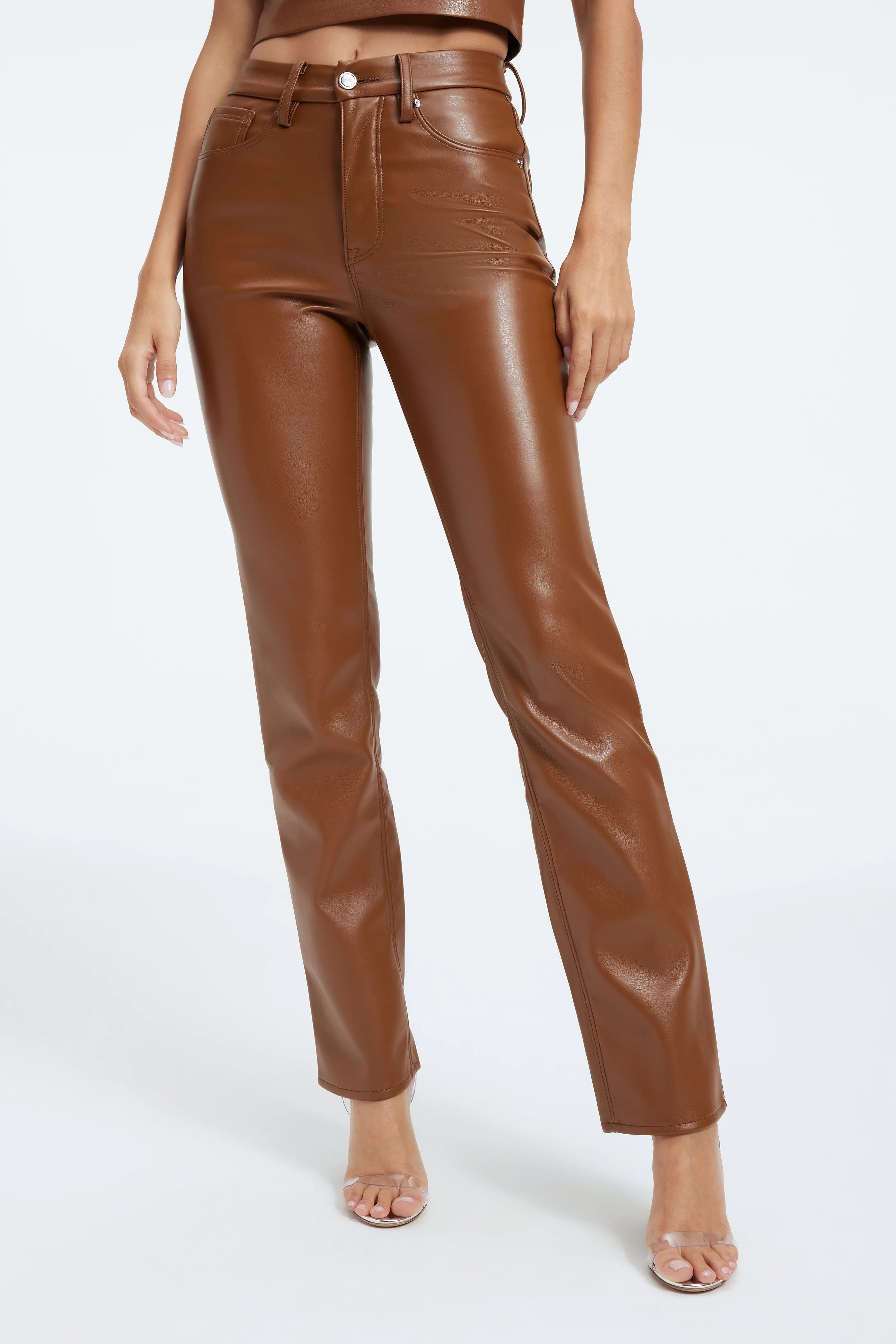 GOOD ICON FAUX LEATHER PANTS | BURNT CARAMEL002 | Good American
