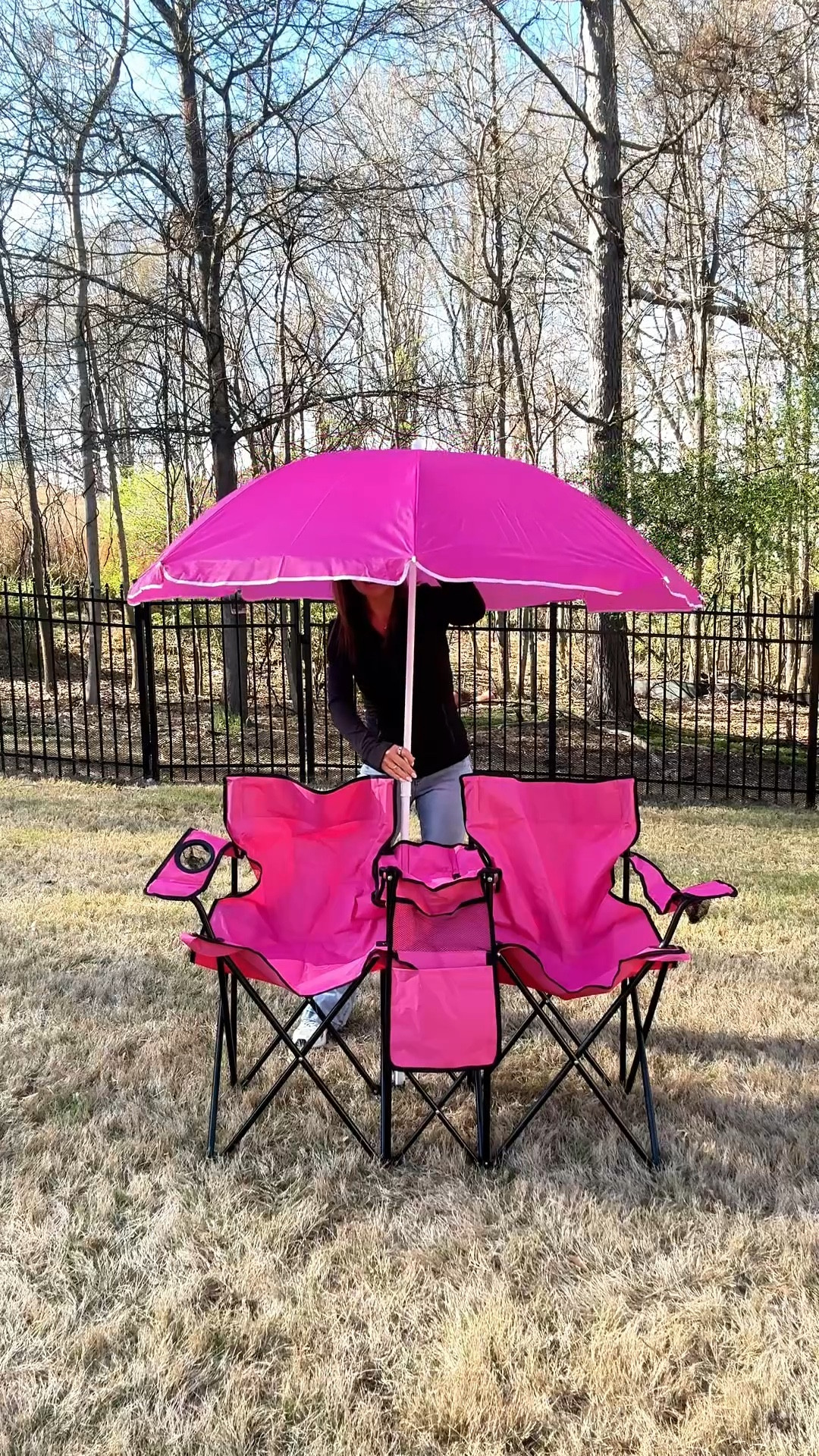 I recently found this double portable picnic chair with umbrella, and it’s honestly one of the most convenient sideline setups I’ve tried.

It opens into two chairs with shade, and it also includes cup holders, storage pockets, and a cooler bag to keep drinks and snacks cold. Everything stays right next to you so you’re not constantly running back to the car or concession stand.

#sportsmomlife
#sidelineessentials
#outdoorliving
#tiktokshopfinds
#campinggear