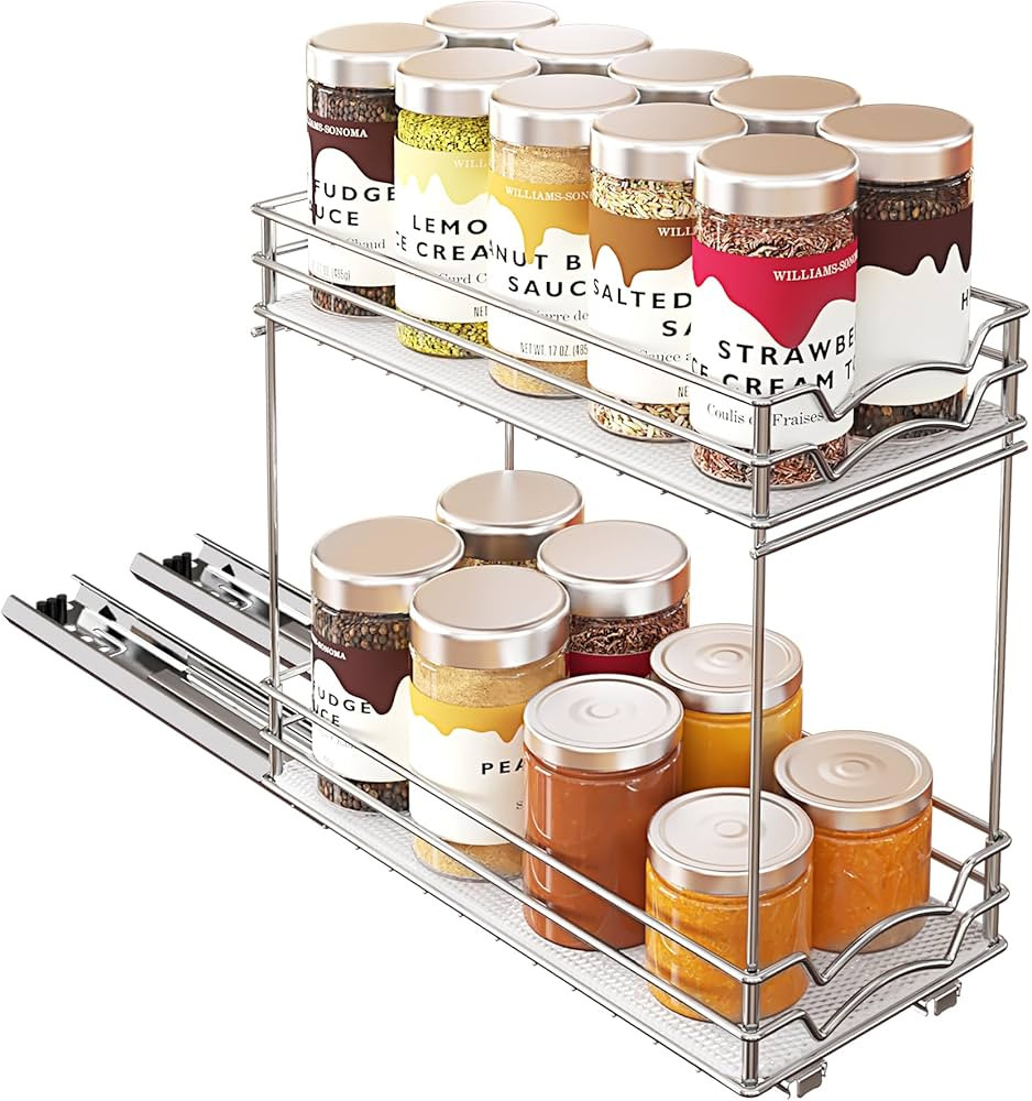 Pull Out Spice Rack Organizer for Cabinet, 5 inch Slide Out Spice Rack, Double-layer Metal Chrome... | Amazon (US)