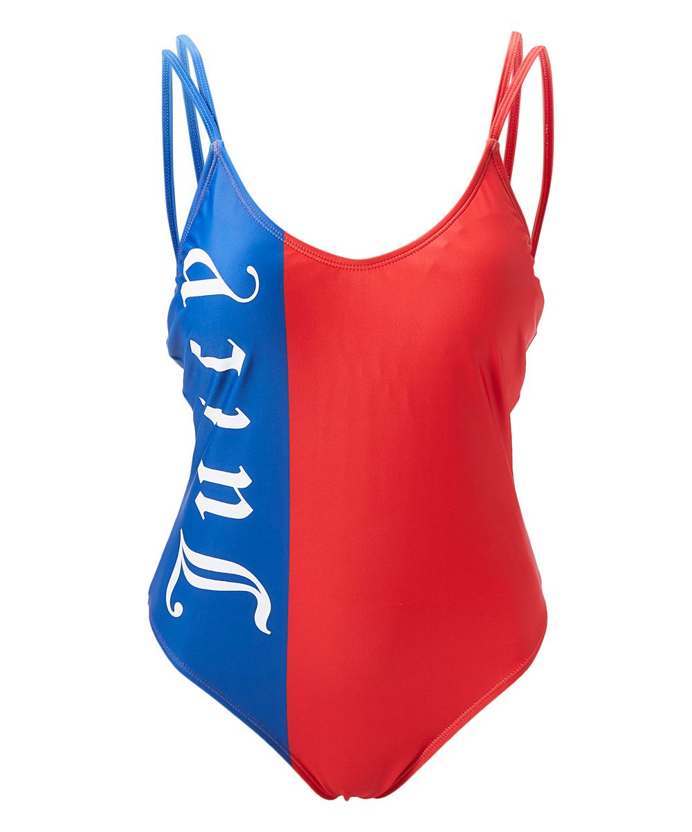 Juicy Couture Pink Label Women's One Piece Swimsuits - Red & Blue Color Block 'Juicy' One-Piece - Wo | Zulily