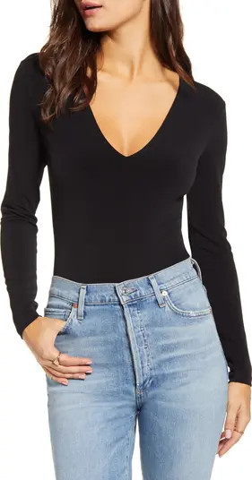 Leith Deep V-Neck Long Sleeve Bodysuit | Nordstrom | Nordstrom