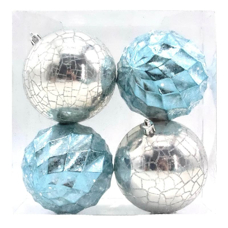 4-Count Blue & Silver Shatterproof Ornament, 3.9" | At Home