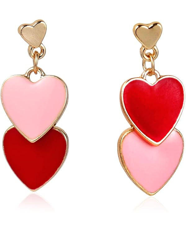 Double Love Heart Drop Earrings Heart Dangle Earrings Heart Stud Earrings for Women Valentine's D... | Amazon (US)