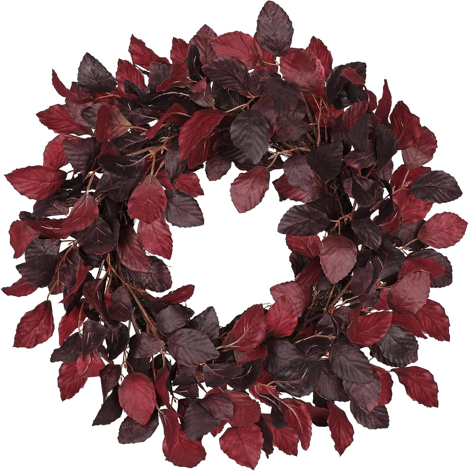 Artificial Fall Leaf Wreath for Front Door – 20" Autumn Wreath with Lifelike Fagus Sylvatica Foliages – Burgundy Red – Rustic Thanksgiving & Halloween Decoration for Indoor & Outdoor | Amazon (US)