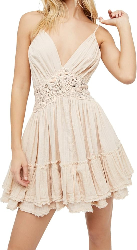 R.Vivimos Womens Summer Ruffle Dress Tan Dress Beige Dress Nude Dress Cream Dress Blush Dress Amazon | Amazon (US)