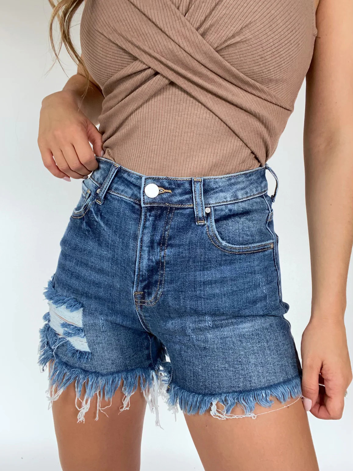 Haley Distressed Denim Shorts- Dark Wash | Willow Boutique