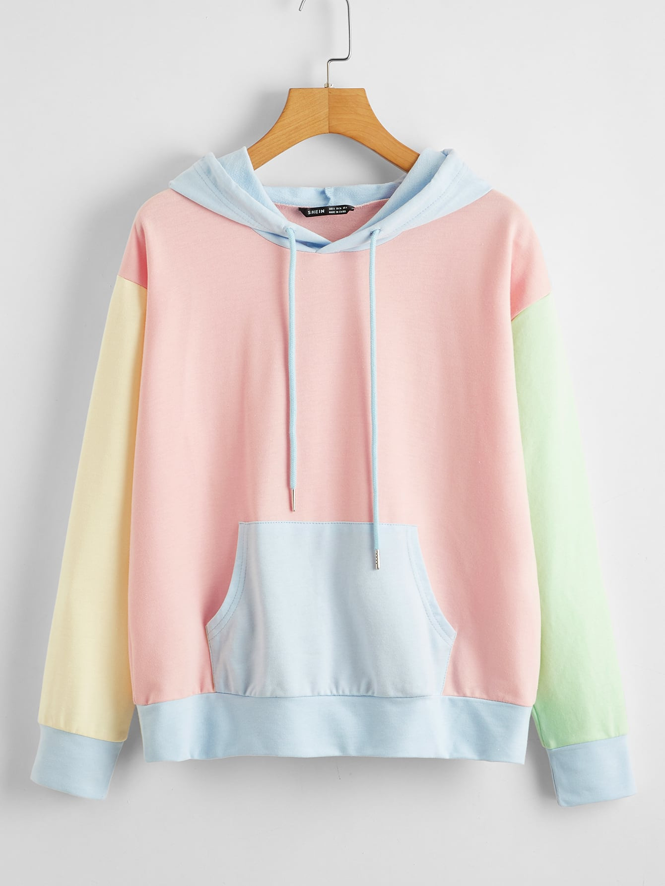 Drop Shoulder Color Block Drawstring Hoodie | SHEIN