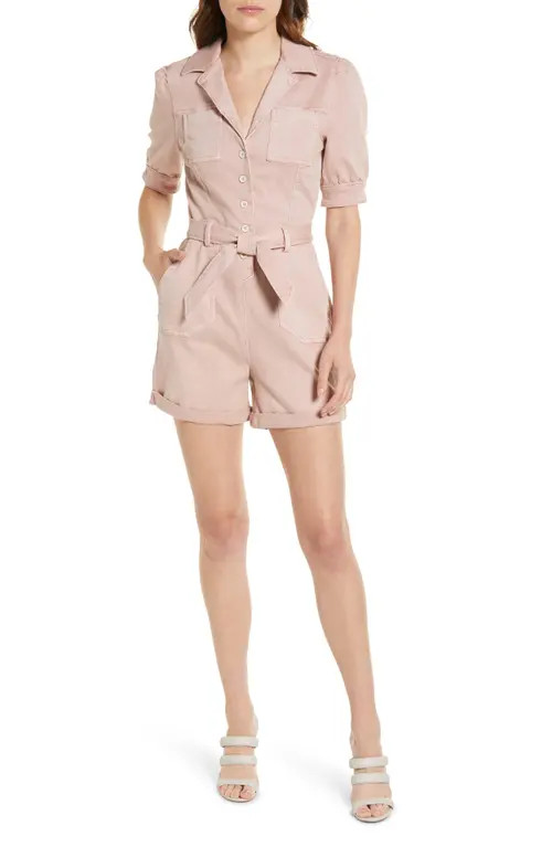 PAIGE Mayslie Belted Cotton Blend Utility Romper in Vintage Rouge Glow at Nordstrom, Size 10 | Nordstrom