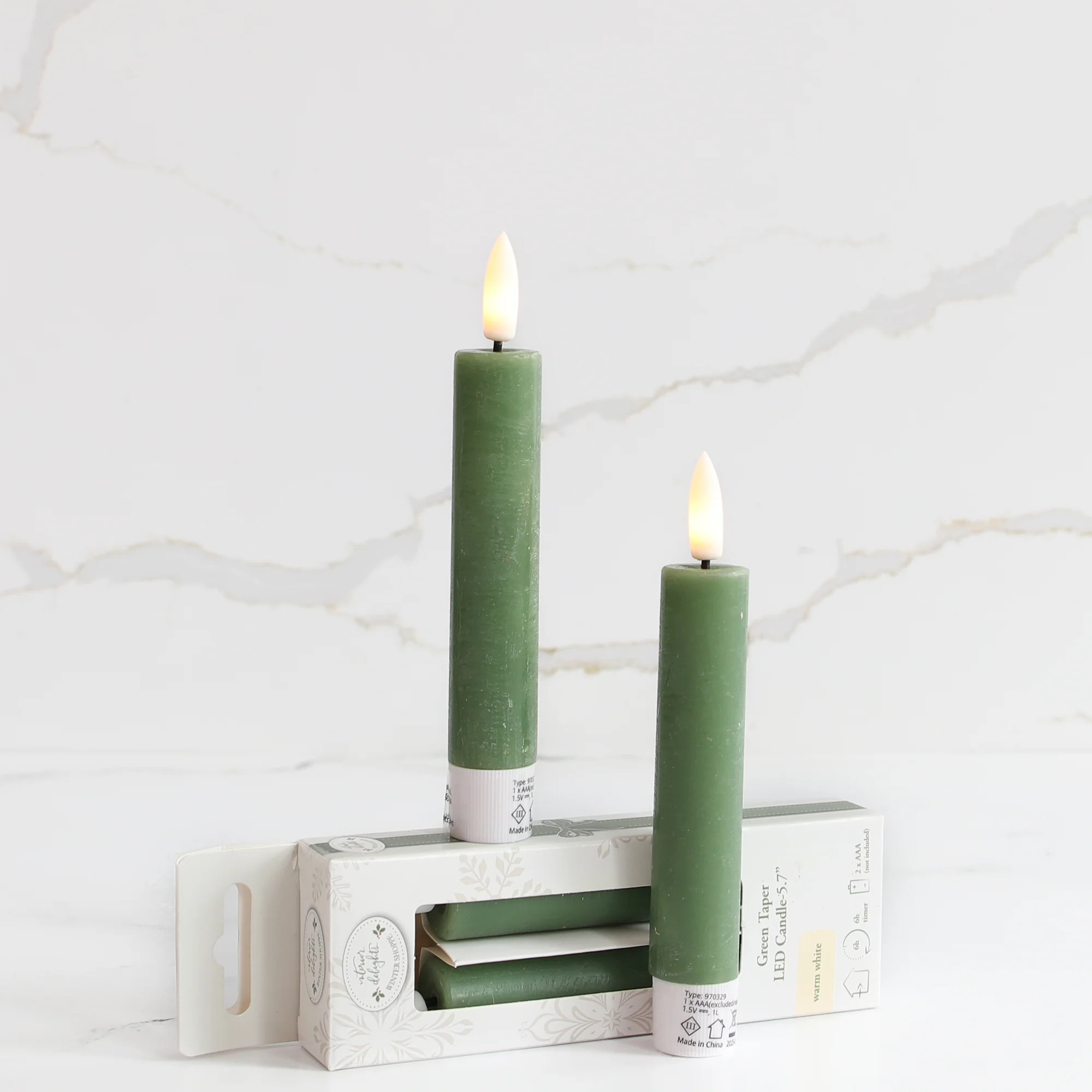 6" LED Taper, Set of 2 Green | Interior Delights