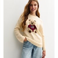 Girls' Cream American Bear Jumper New Look | New Look (UK)