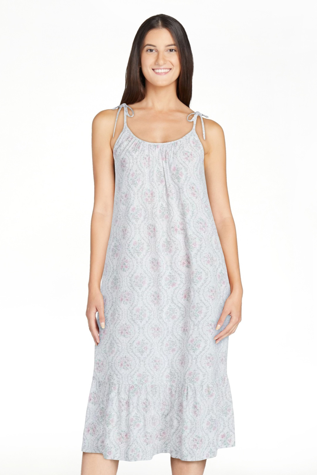 Joyspun Women's Woven Midi Sleep Gown with Shoulder Tie, Sizes XS to 3X | Walmart (US)